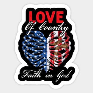 Patriotic Christian Faith In God Heart Cross American Flag Sticker